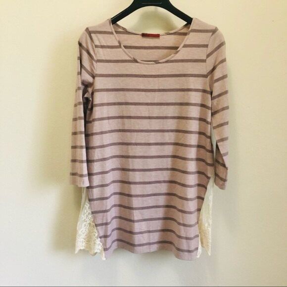 Red by BKE Purple Stripes Long Sleeve Tunic Top with Lace Side Details Sz. Small - Picture 3 of 10